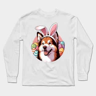 Kai Ken Enjoys Easter with Bunny Ears and Eggs Long Sleeve T-Shirt